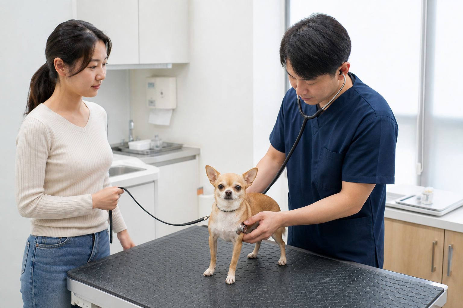 예방 진료에서 상태를 확인하는 치와와