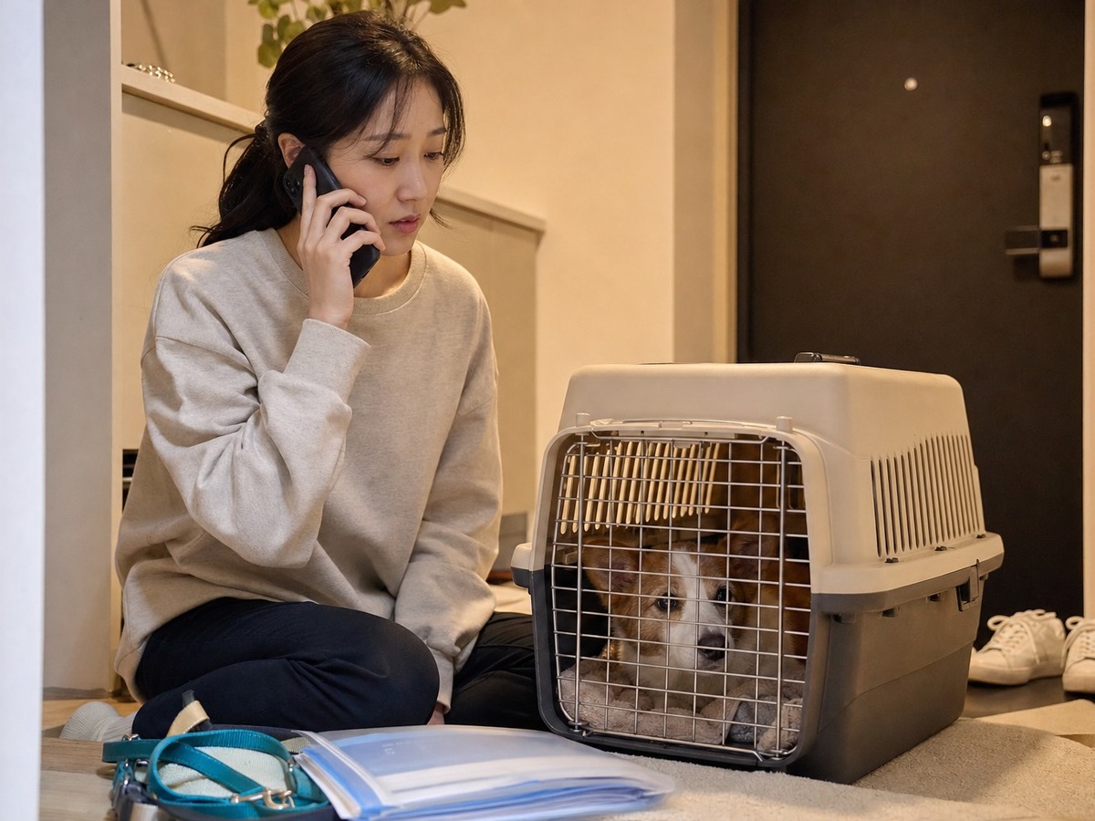 동물병원 응급 내원을 위해 지퍼백에 밀봉 보존한 사료 샘플과 이동 준비물